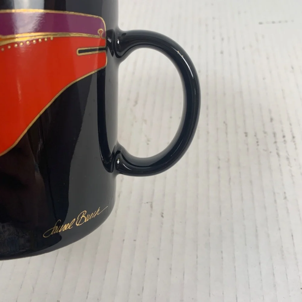 Laurel Burch Moroccan Horse Heads Coffee Mug Black Purple Red Gold Vintage Japan